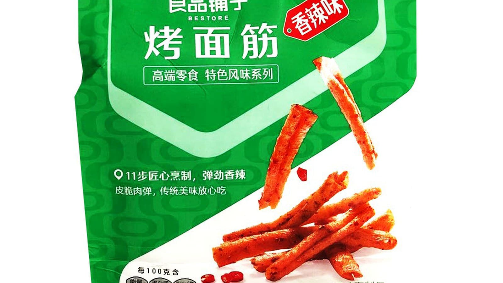 A front-facing latiao package used to read ingredients and product-positioning clues