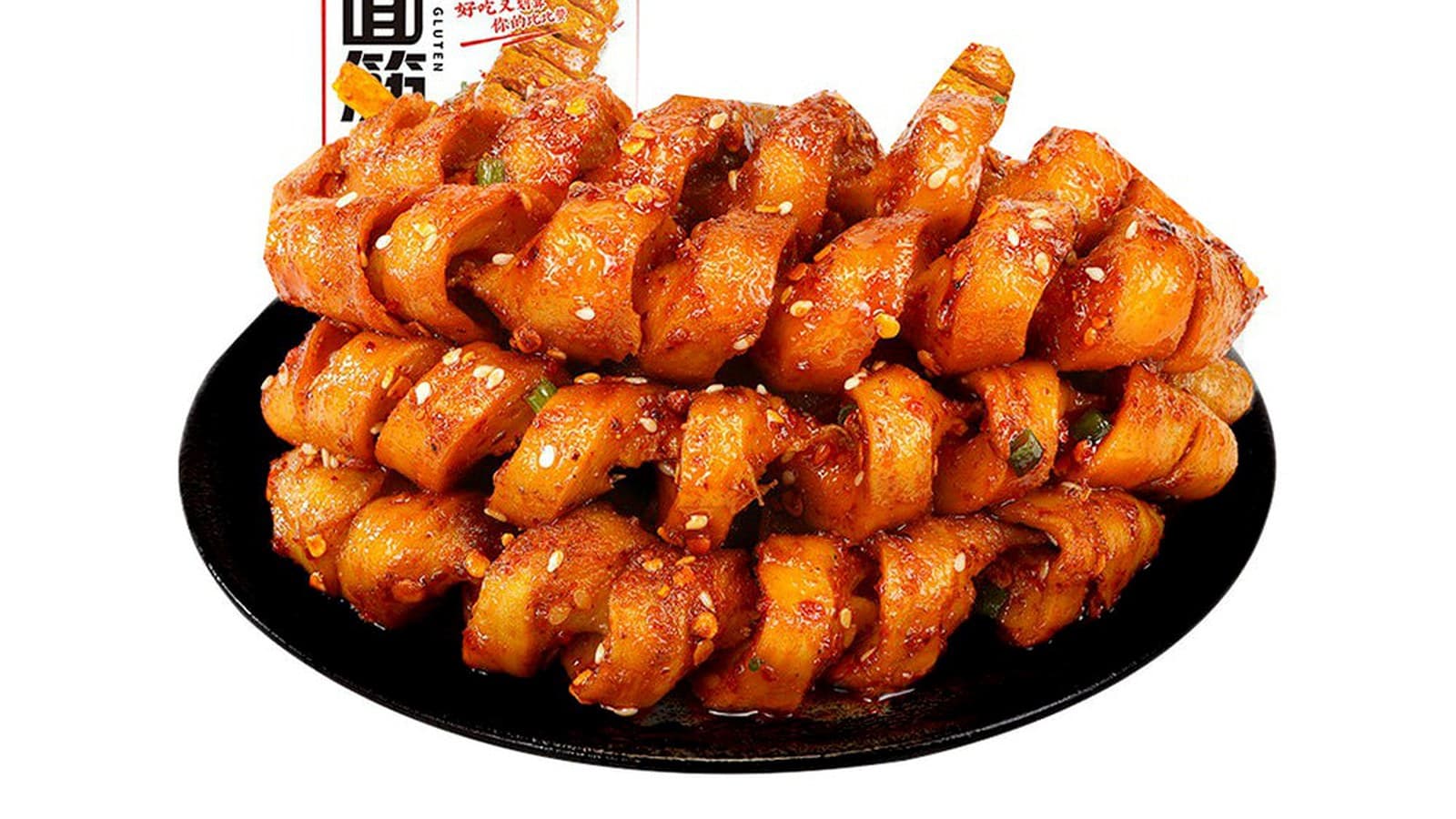 Long grilled gluten strips laid out side by side for a BiBiZan product review