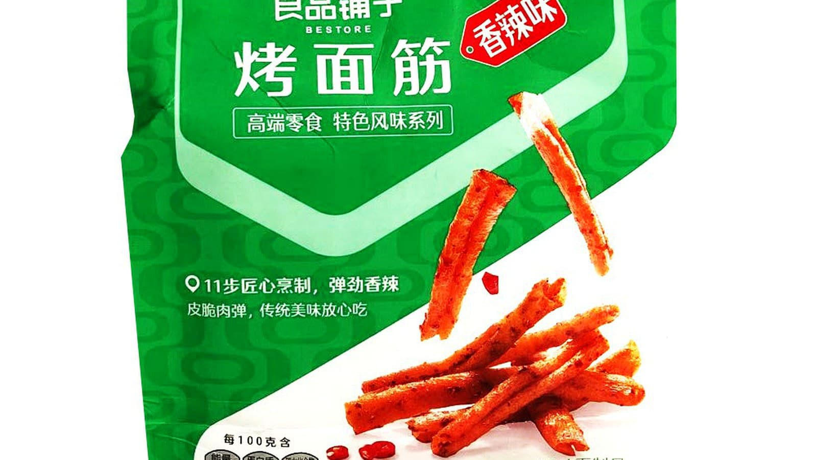 A front-facing latiao package used to read ingredients and product-positioning clues