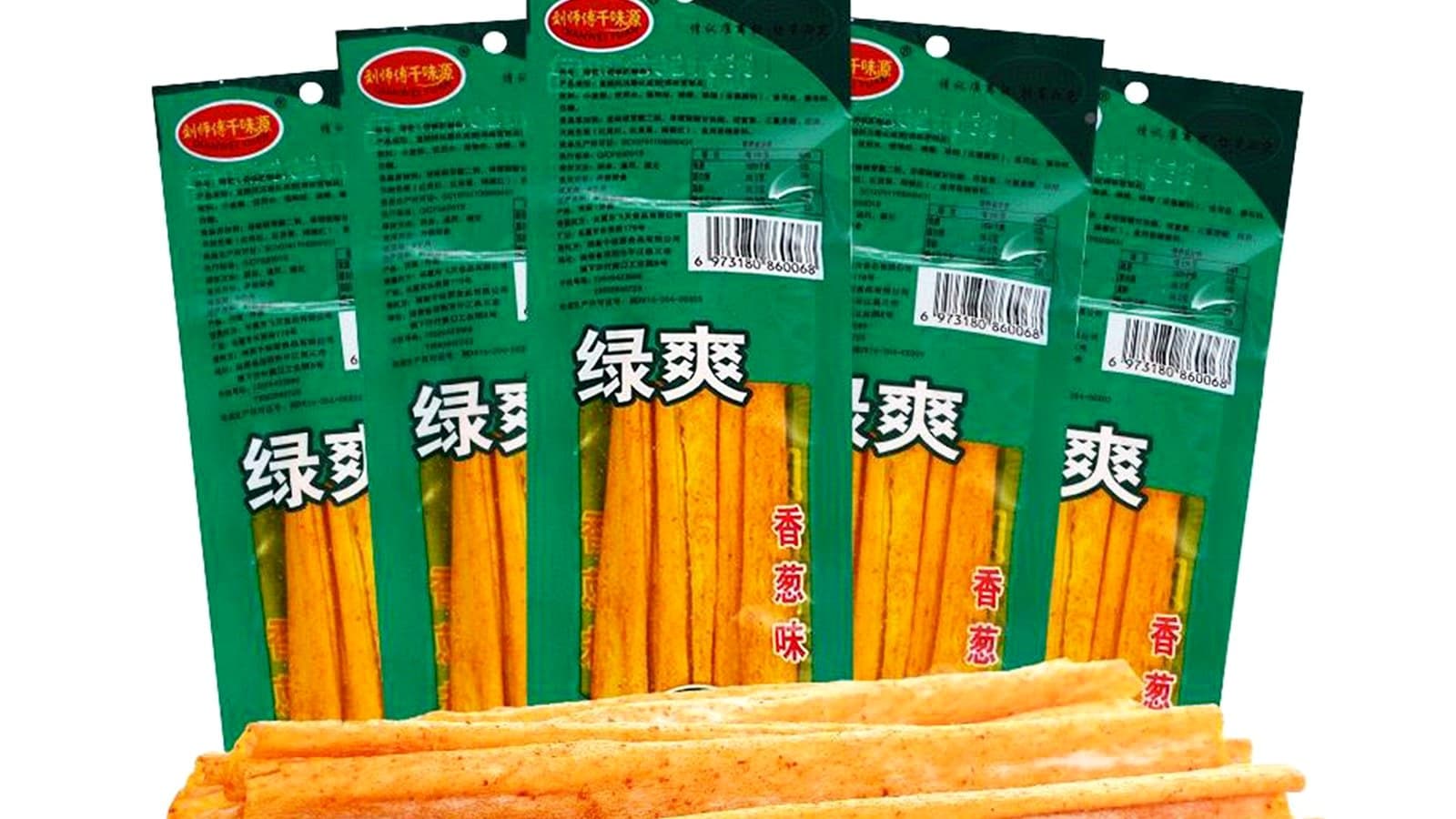 盐津铺子辣条测评：烧烤豆皮路线、包装清晰度与购买判断 正文后段配图：Weee! - Yanjinpuzi green spicy strip package image